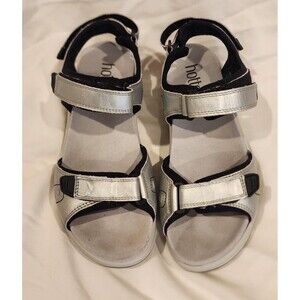 Hotter Silver Leather Comfort Strap Walking Sandals Women Size 7.5 US